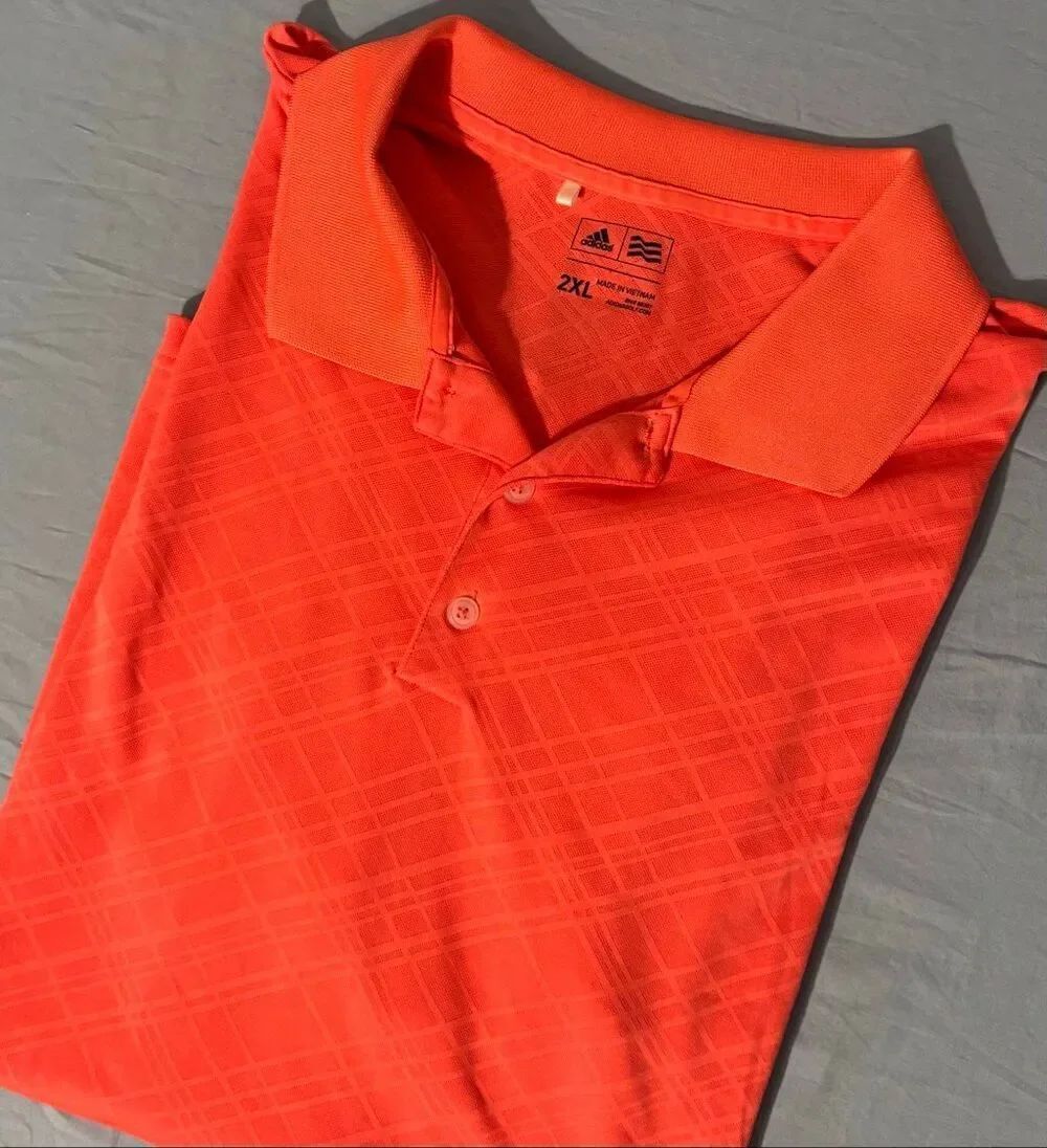 Adidas Polo Shirt Mens 2XL XXL Orange Peach Performance Stretch